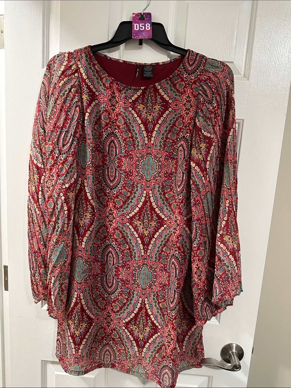 Fire Los Angeles Burgundy Paisley Long Sleeve Tunic